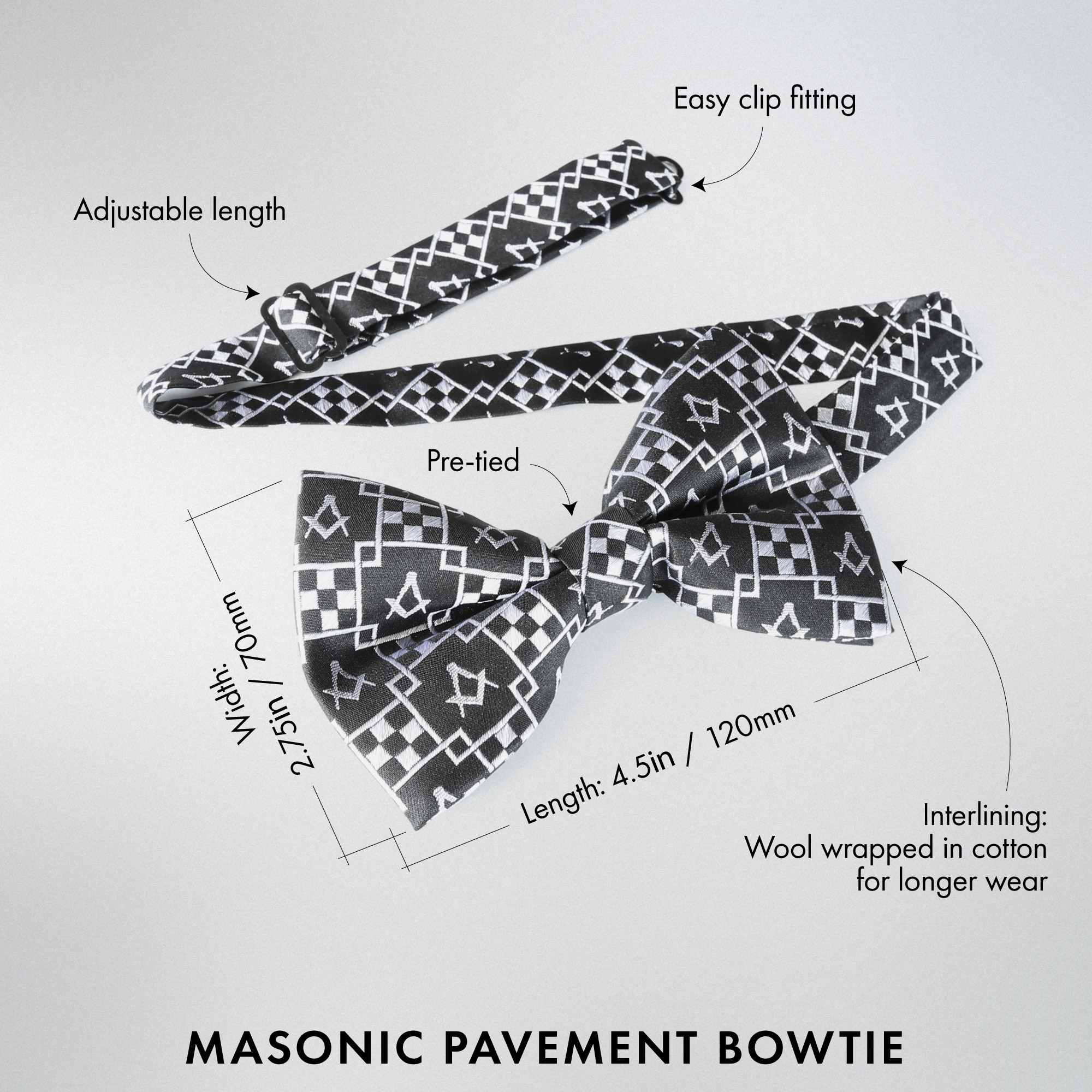 Masonic 100% Silk Woven Pavement Bow Tie