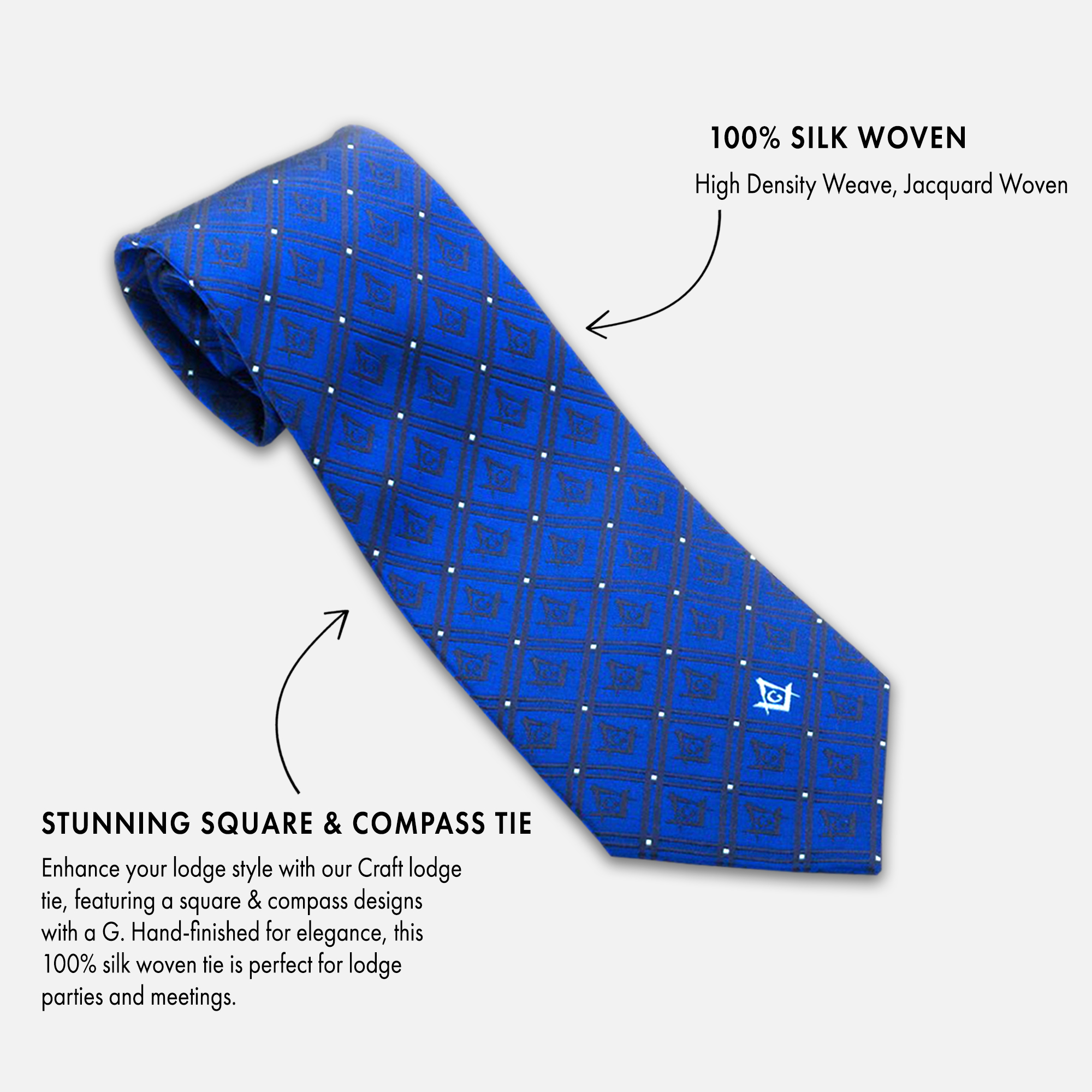 Blue Masonic Tie with G