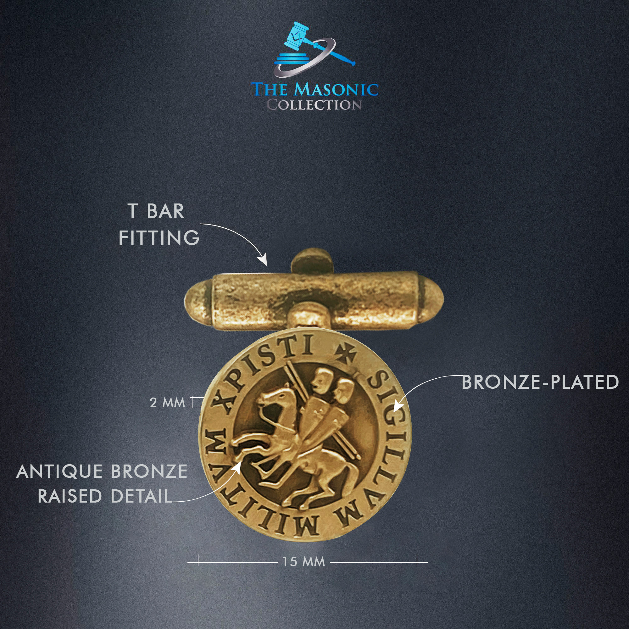 Knights Templar Rustic Bronze Seal Masonic Cufflinks