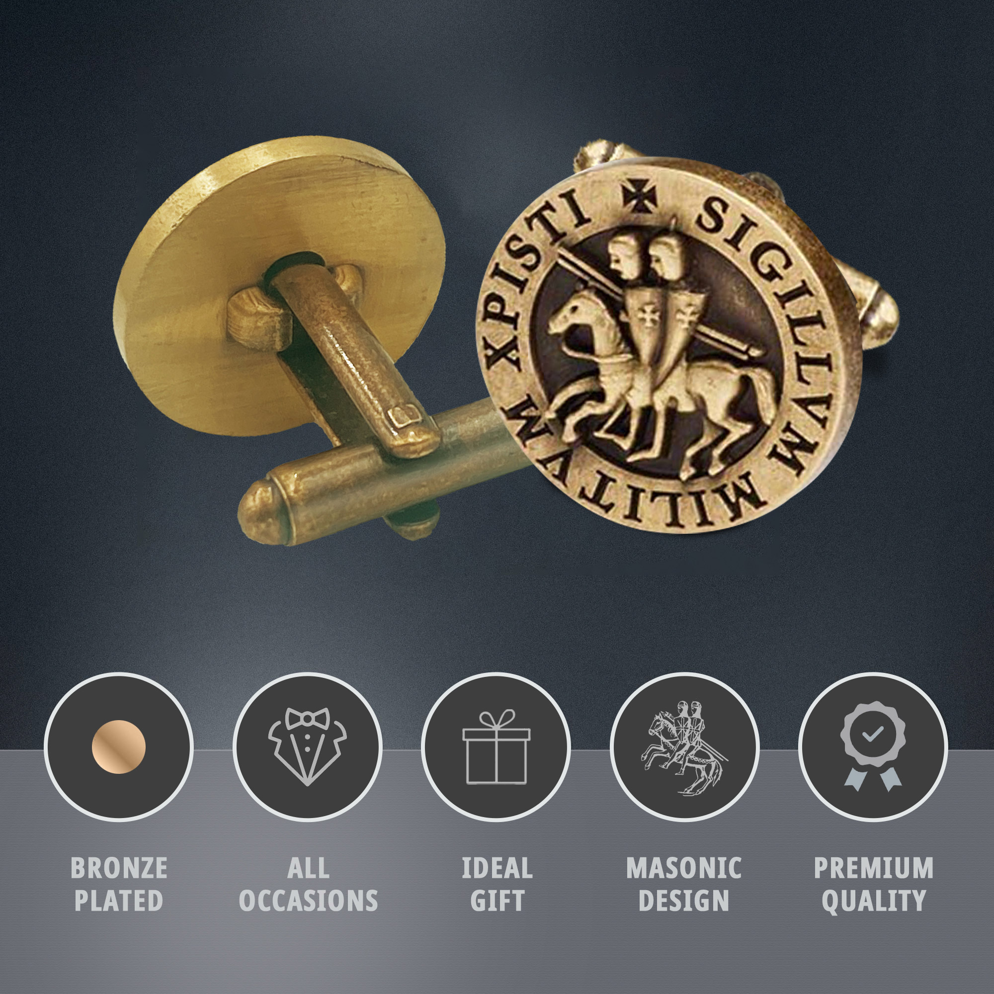 Knights Templar Rustic Bronze Seal Masonic Cufflinks