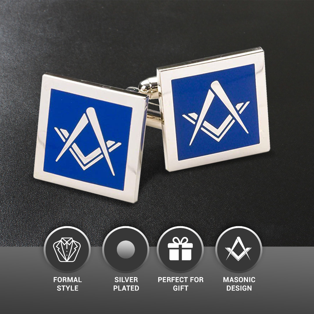 Blue Modern Masonic Cufflinks Set