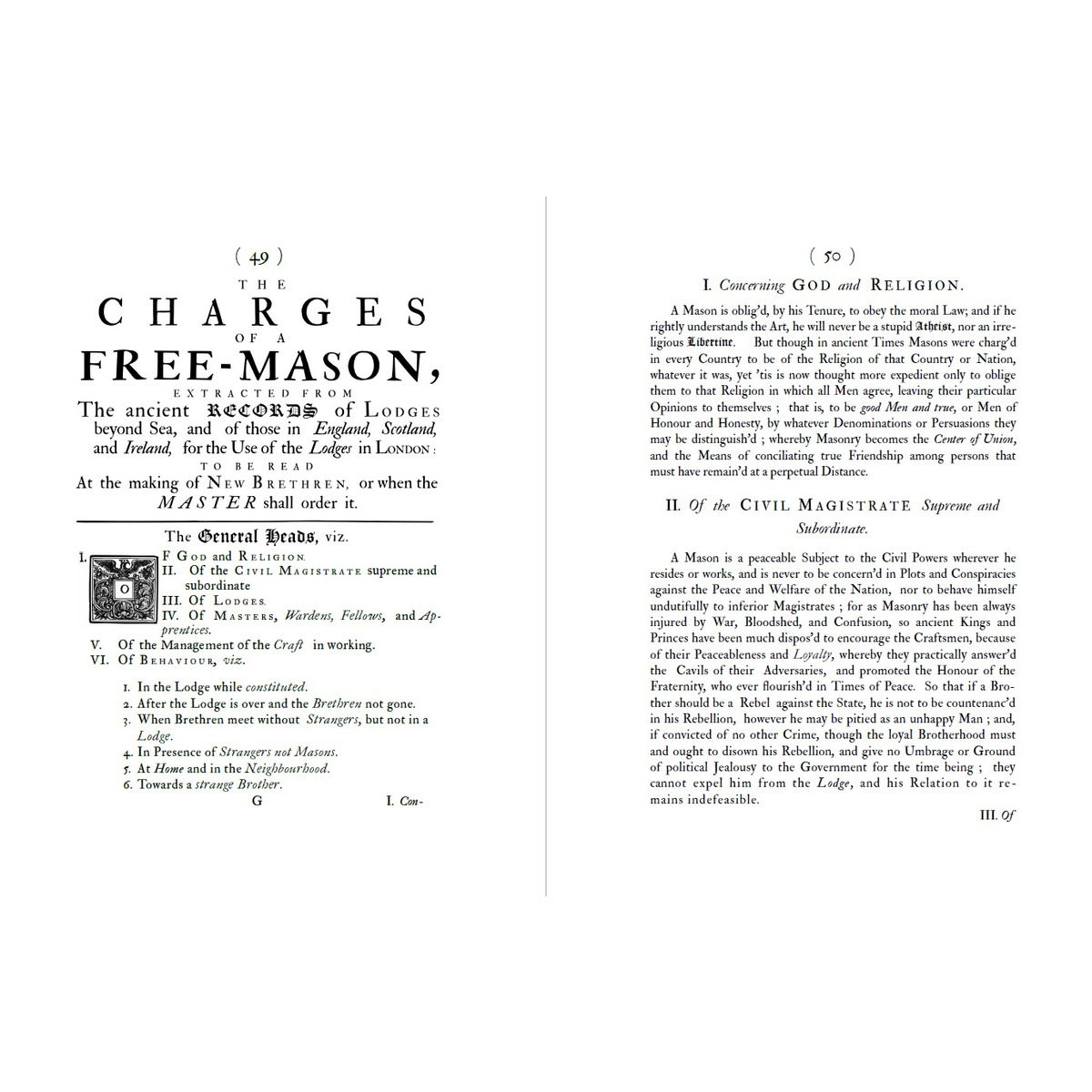 Anderson's Constitutions - 1723 By The United Grand Lodge of England