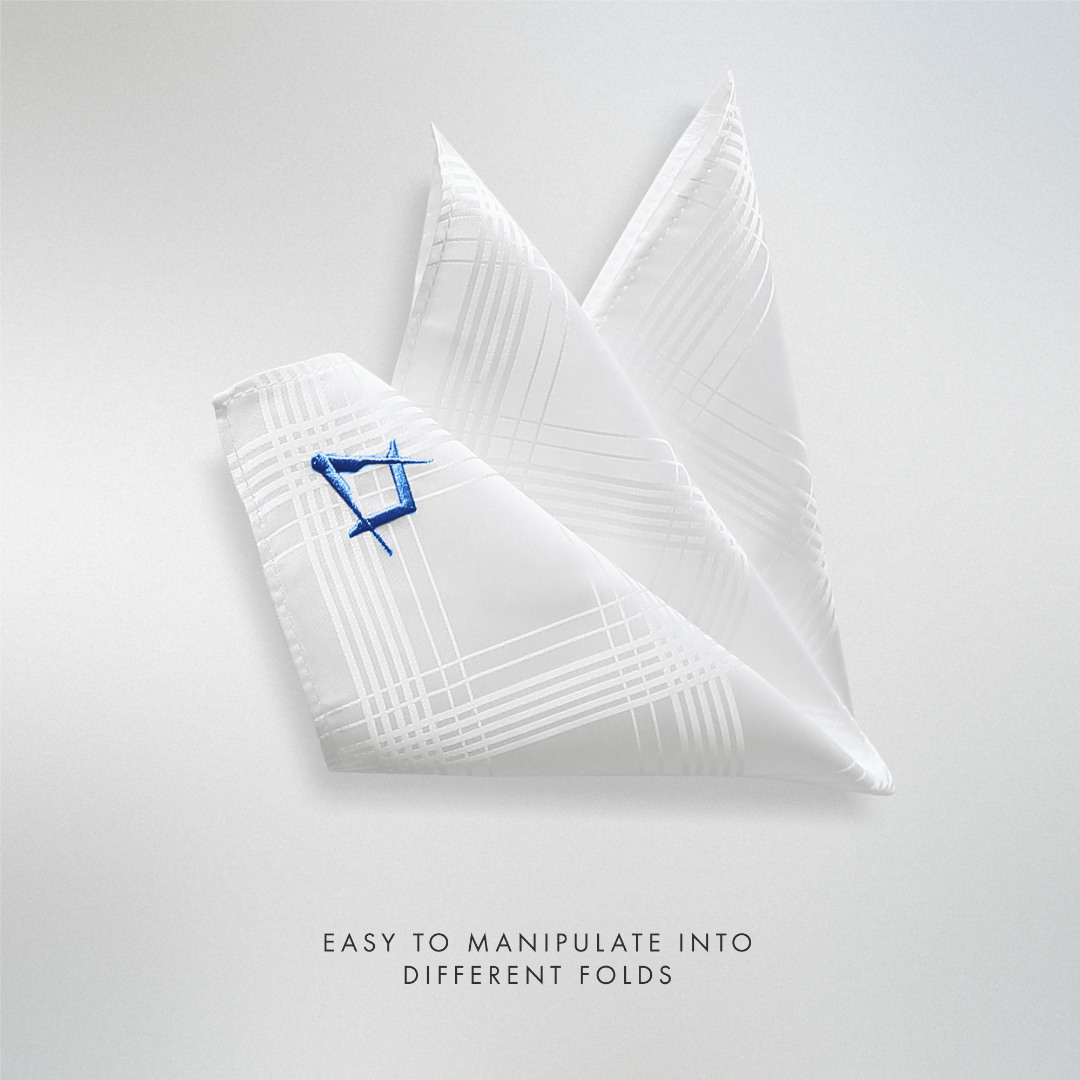 Freemasons White Craft 100% Silk Pocket Square / Handkerchief