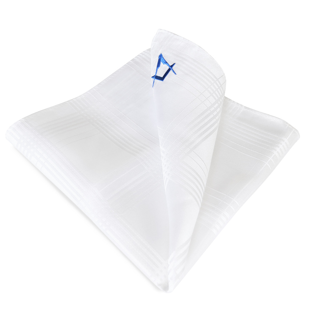 Freemasons White Craft 100% Silk Pocket Square / Handkerchief