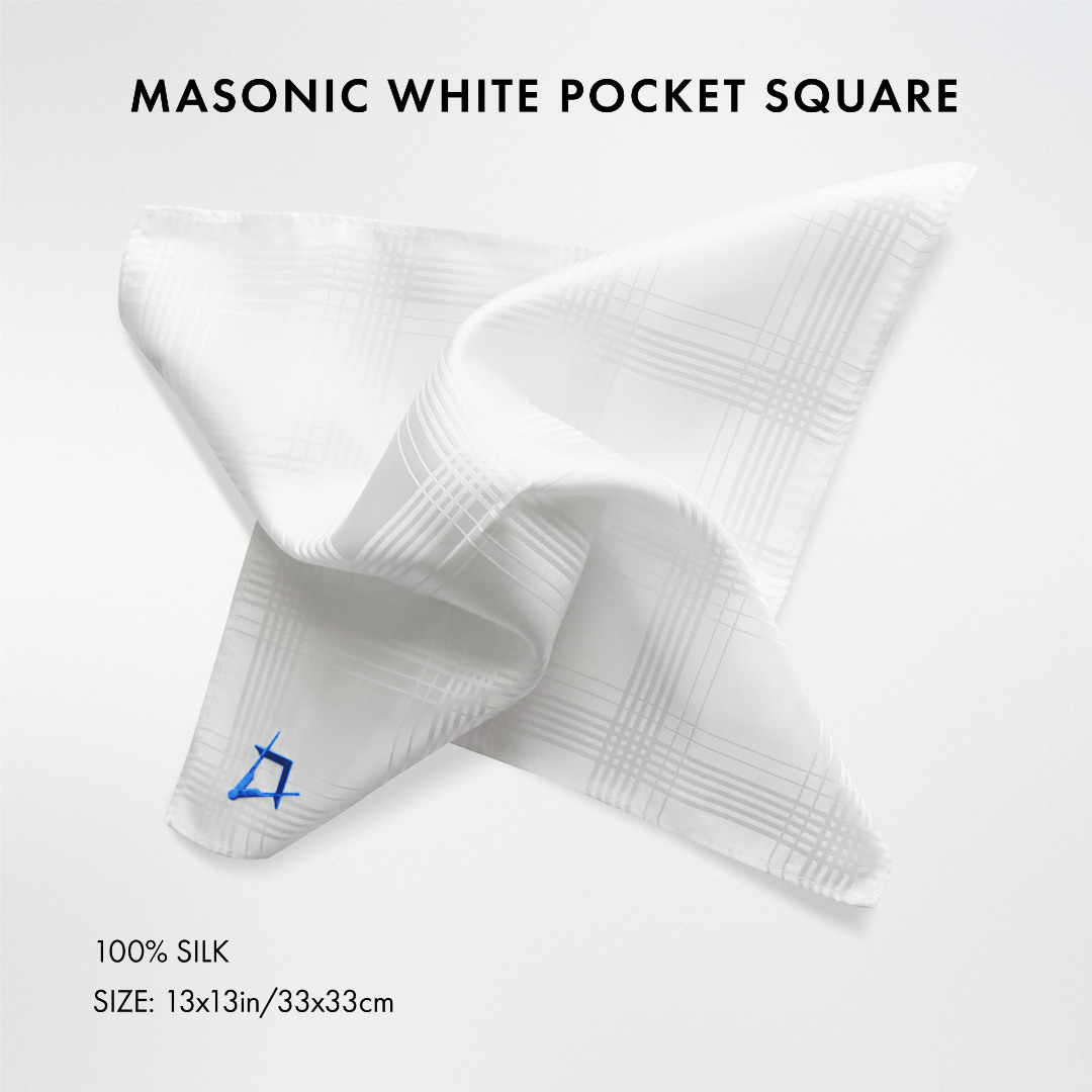 Freemasons White Craft 100% Silk Pocket Square / Handkerchief