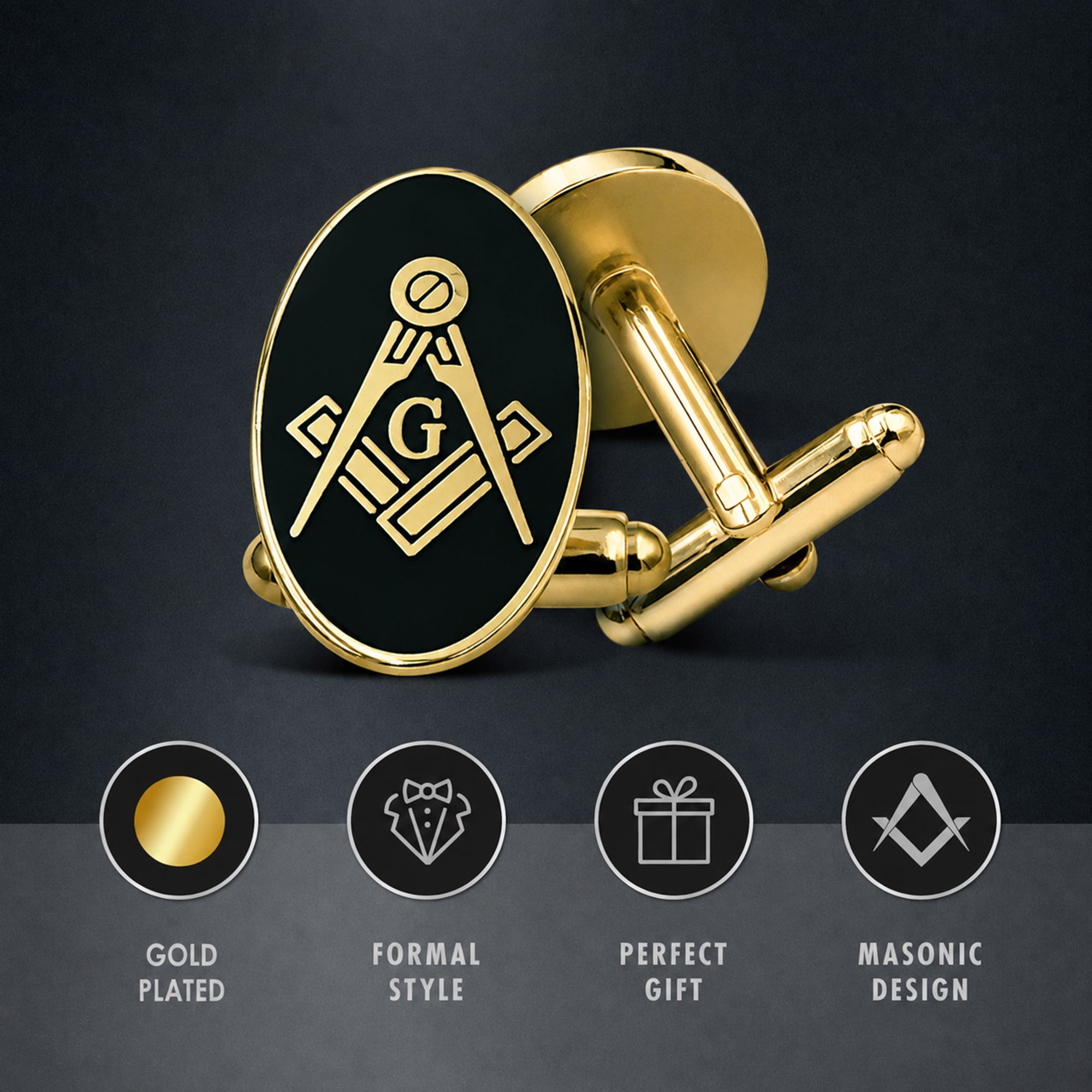 Craft Gold Plated Oval Sq & Compass with G Cufflinks