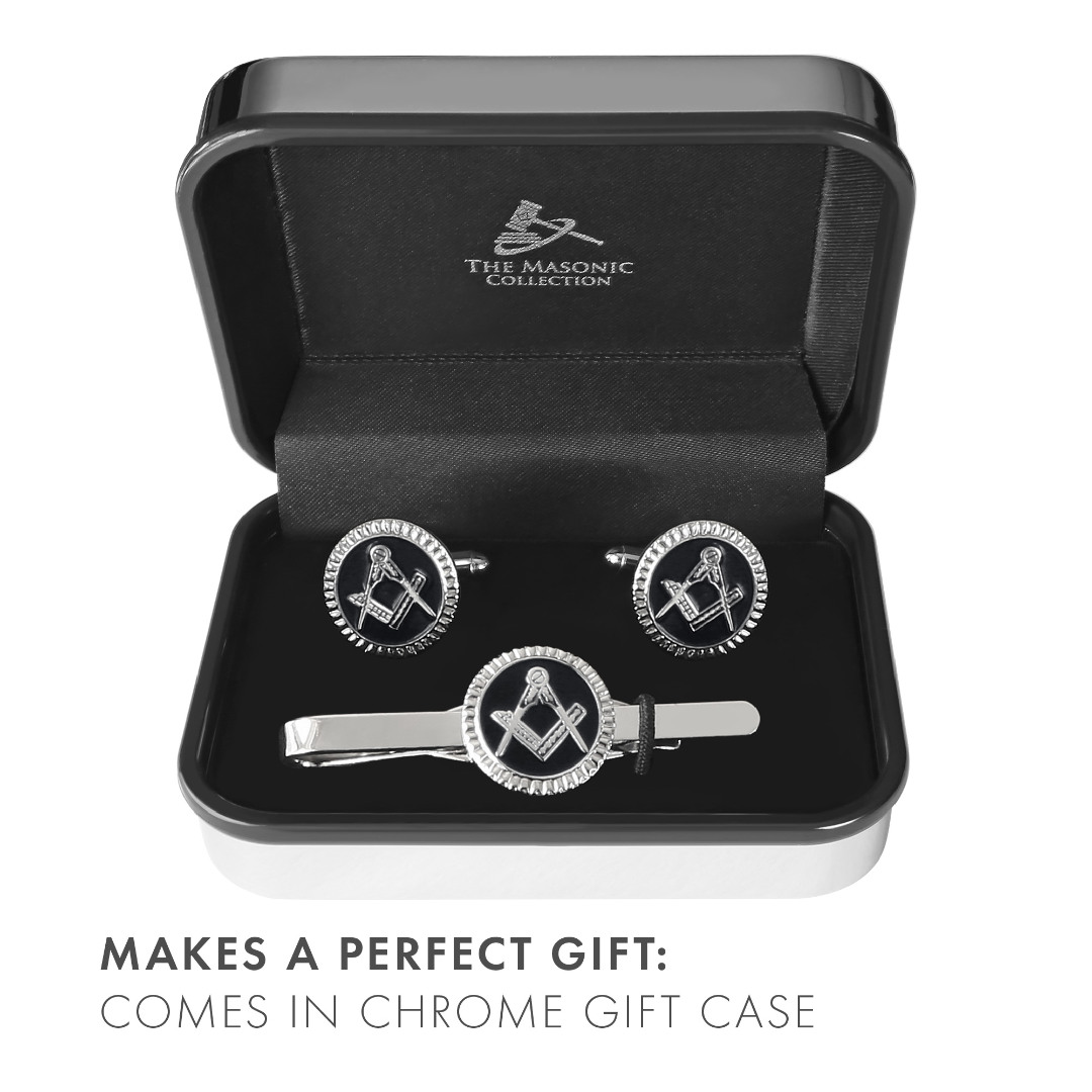 Black Detailed Masonic Cufflink & Tieslide Set