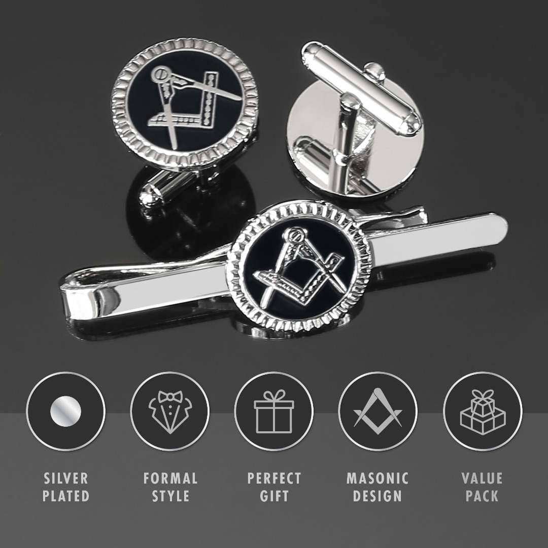 Black Detailed Masonic Cufflink & Tieslide Set