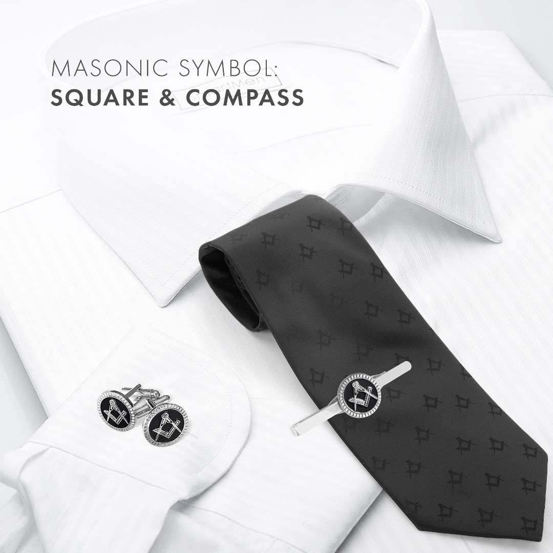 Black Detailed Masonic Cufflink & Tieslide Set