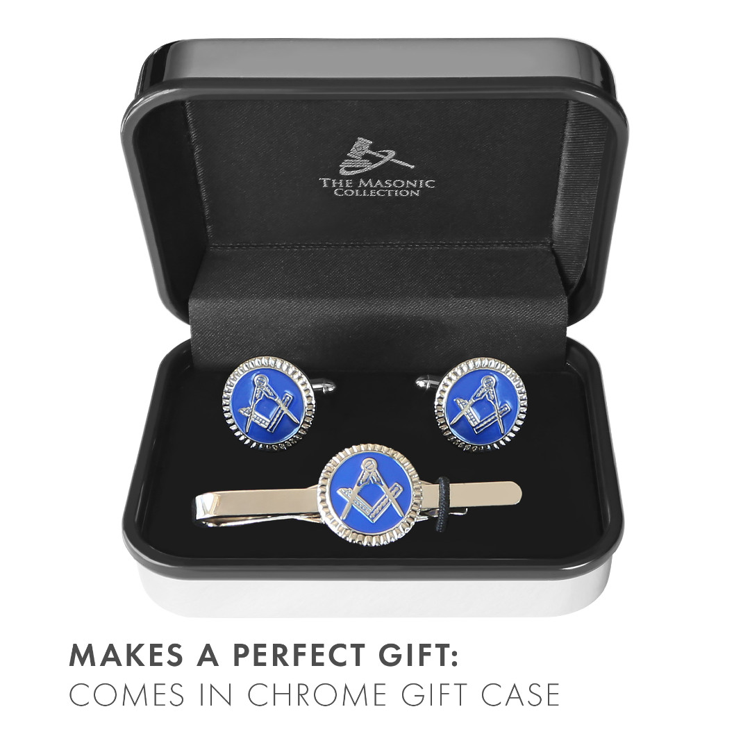 Blue Detailed Masonic Cufflink & Tieslide Set