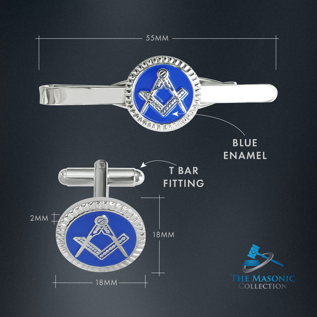 Blue Detailed Masonic Cufflink & Tieslide Set