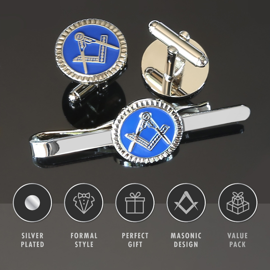 Blue Detailed Masonic Cufflink & Tieslide Set