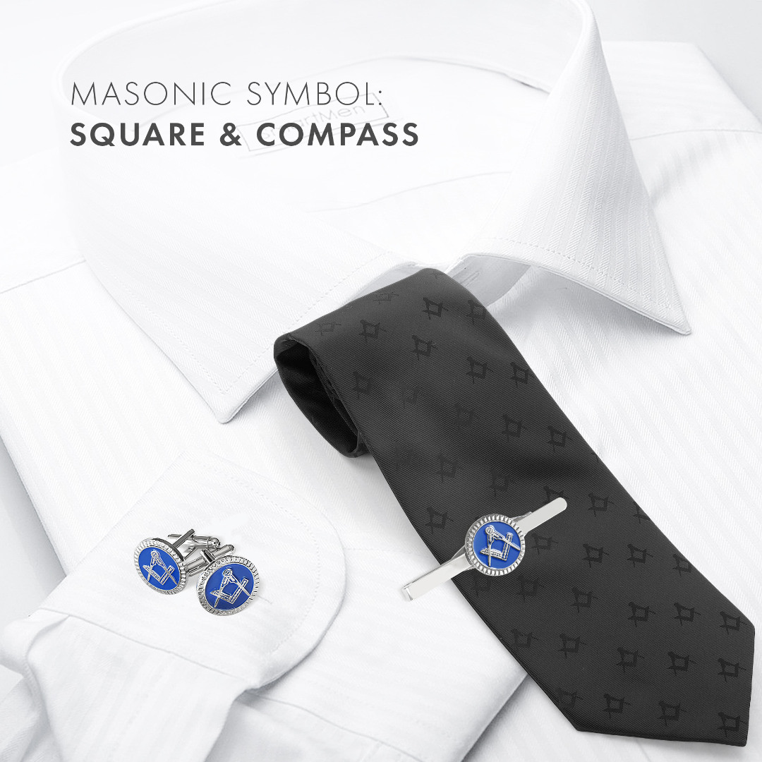 Blue Detailed Masonic Cufflink & Tieslide Set