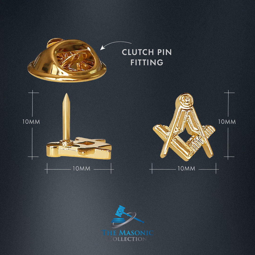 Gilt Metal Square & Compass Masonic Lapel or Tie Pin