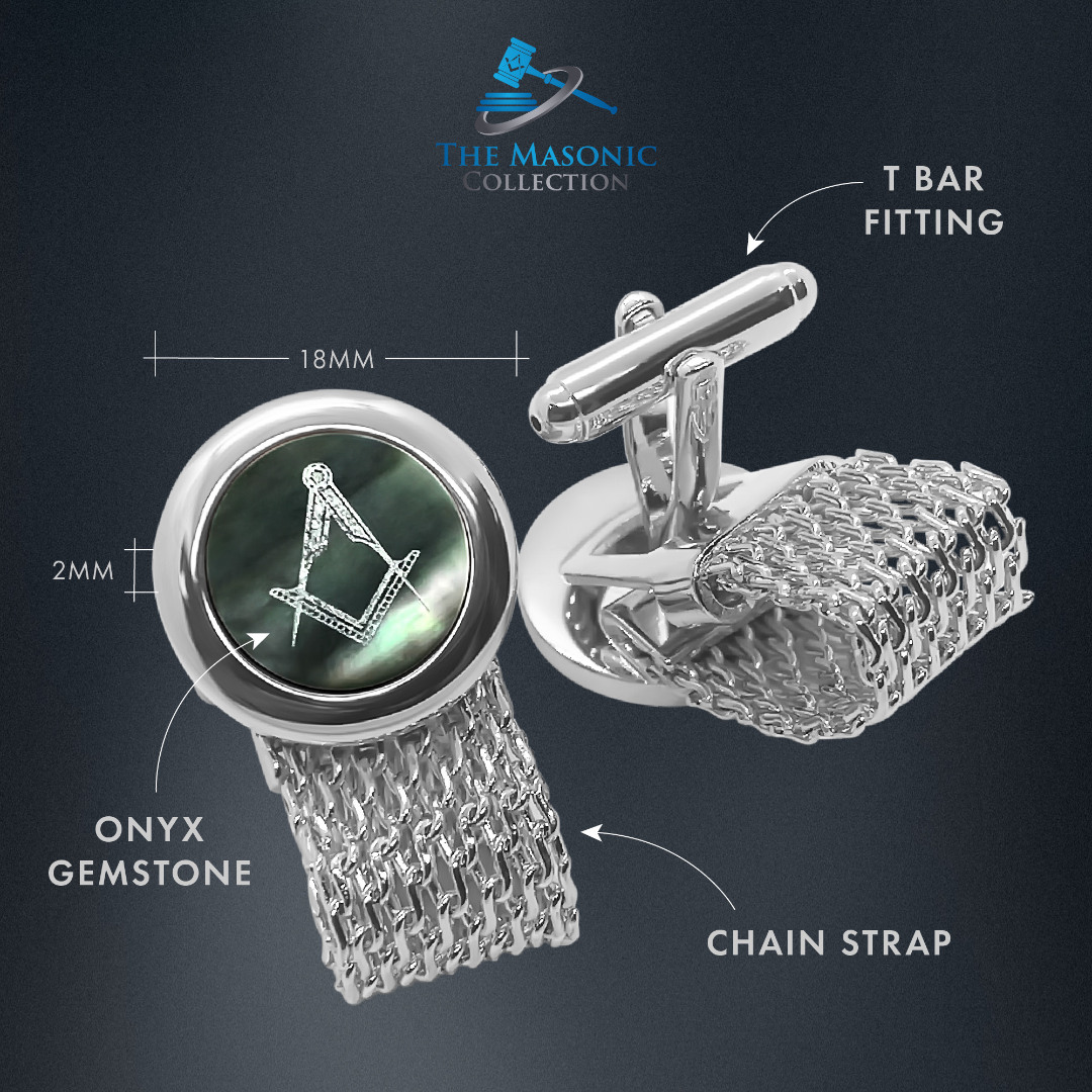 Masonic Onyx Rhodium Plated Cufflinks