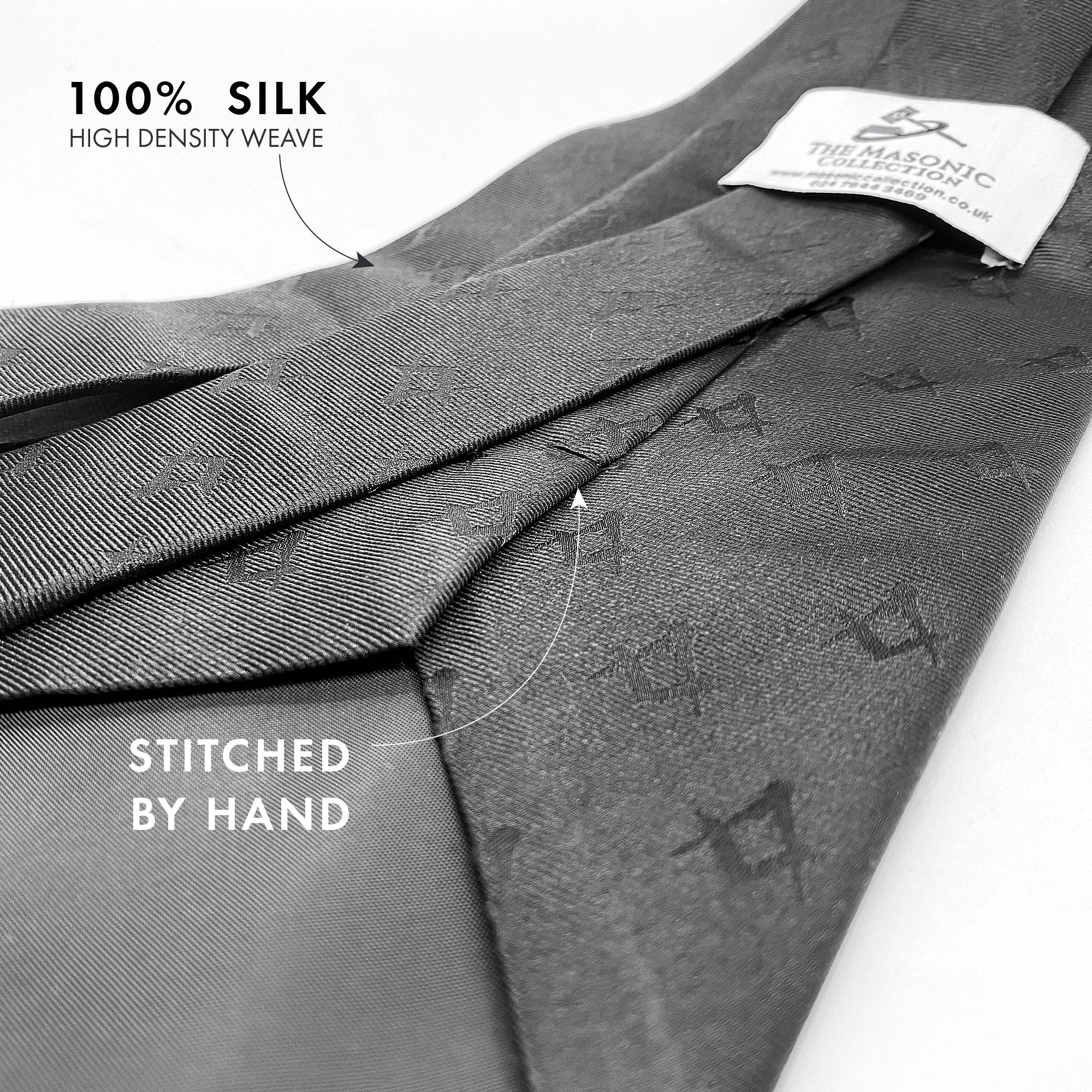 Freemasons Black 100% Silk Masonic Tie