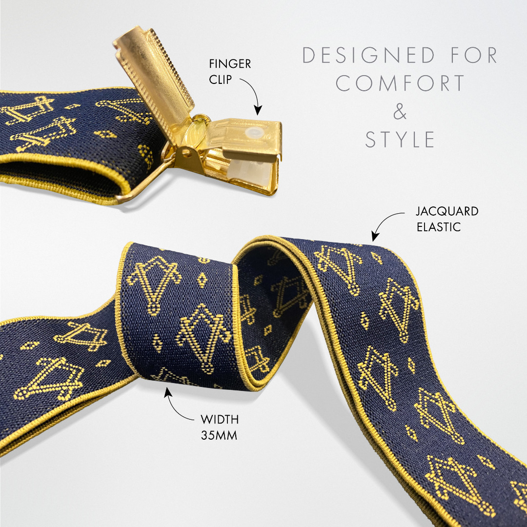 Freemasons Masonic Sq & Compass Braces (Gold & Blue)