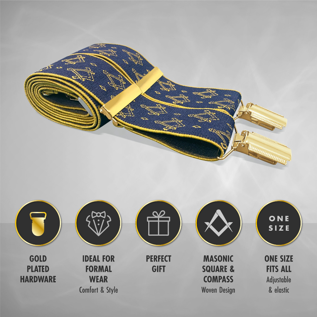 Freemasons Masonic Sq & Compass Braces (Gold & Blue)