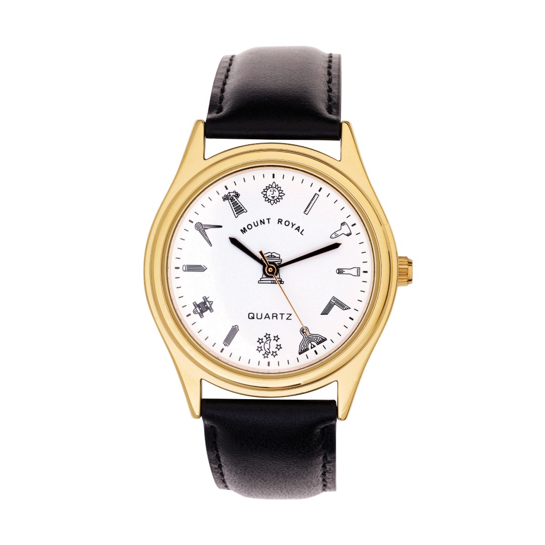 Men's G404 Masonic Gold Plated & White Wrist Watch
