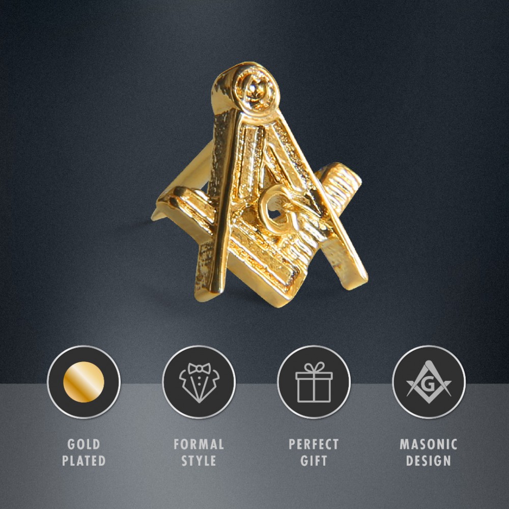 Gilt Metal Square & Compass Masonic Lapel or Tie Pin