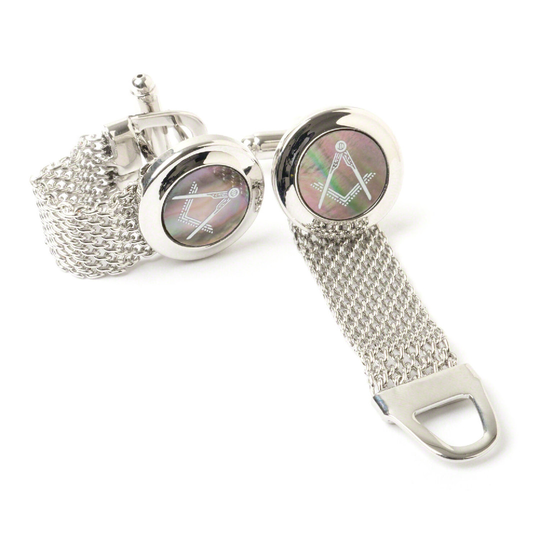 Masonic Onyx Rhodium Plated Cufflinks