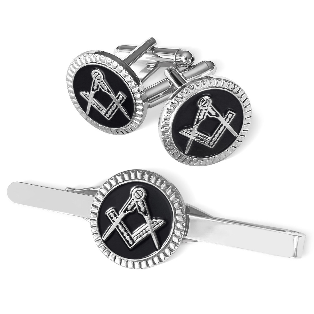 Black Detailed Masonic Cufflink & Tieslide Set
