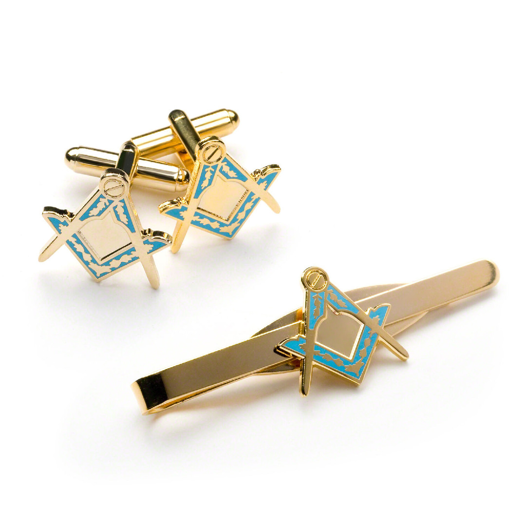 Masonic Square & Compass Cufflinks & Tieslide Set