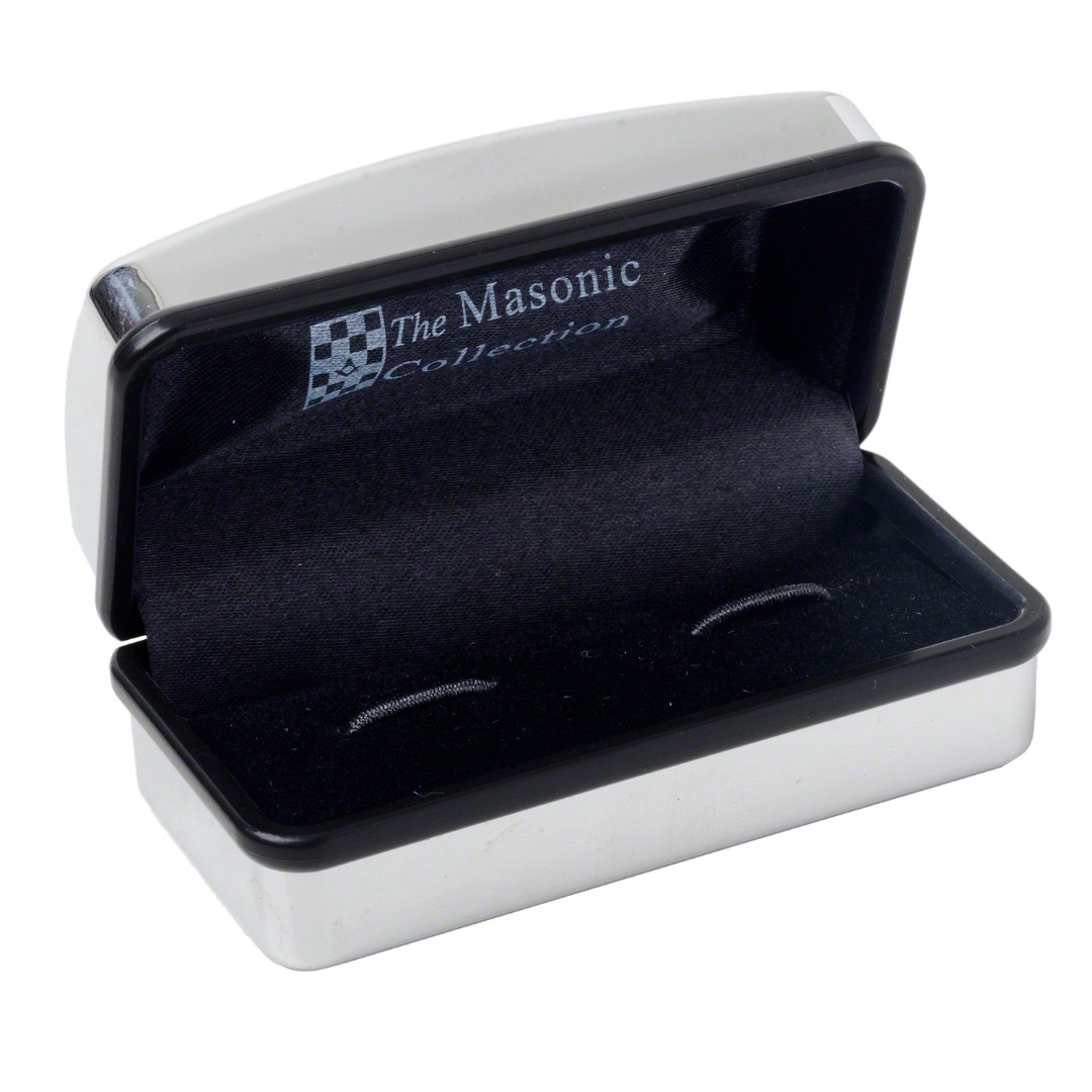 Silver Plated Blue Enamel Square and Compass with G Cufflinks