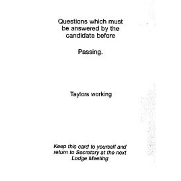 Taylor's Passing Question Card