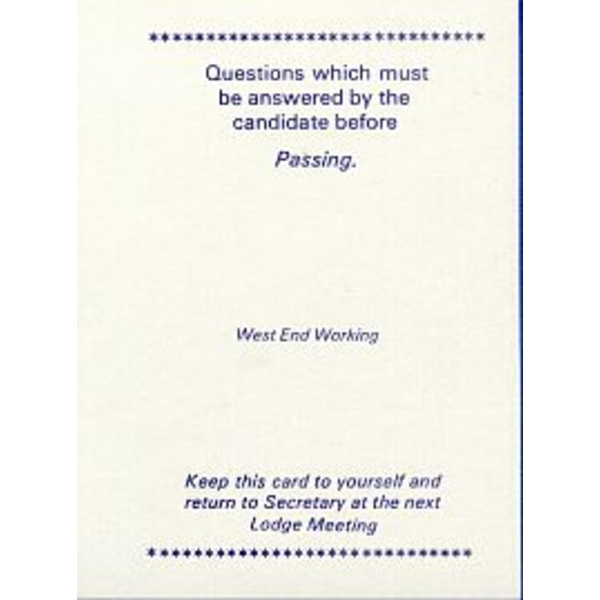 West End Working Passing Card
