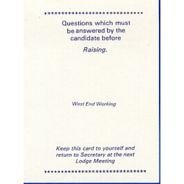 West End Working Raising Card