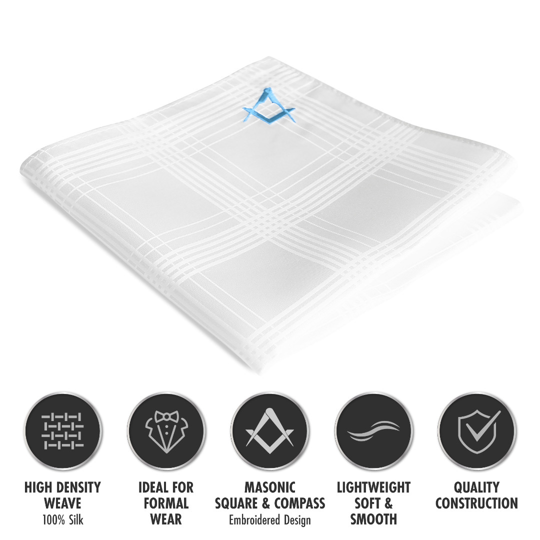 Freemasons White Craft 100% Silk Pocket Square / Handkerchief