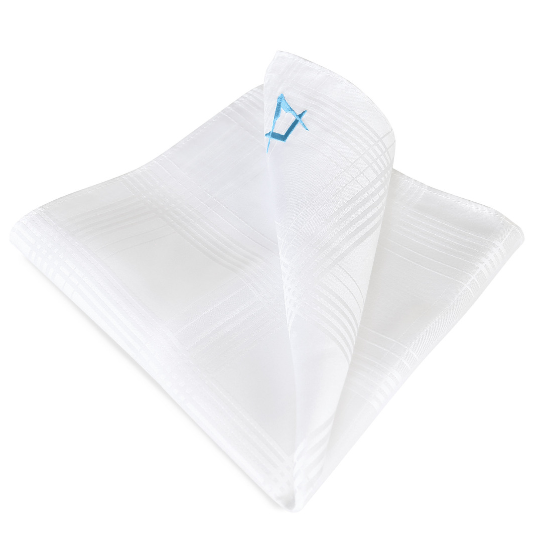 Freemasons White Craft 100% Silk Pocket Square / Handkerchief