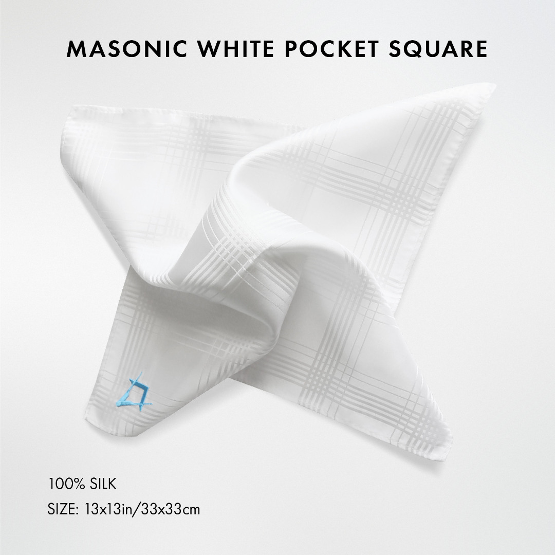 Freemasons White Craft 100% Silk Pocket Square / Handkerchief