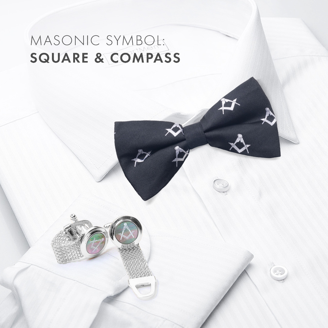 Masonic Onyx Rhodium Plated Cufflinks