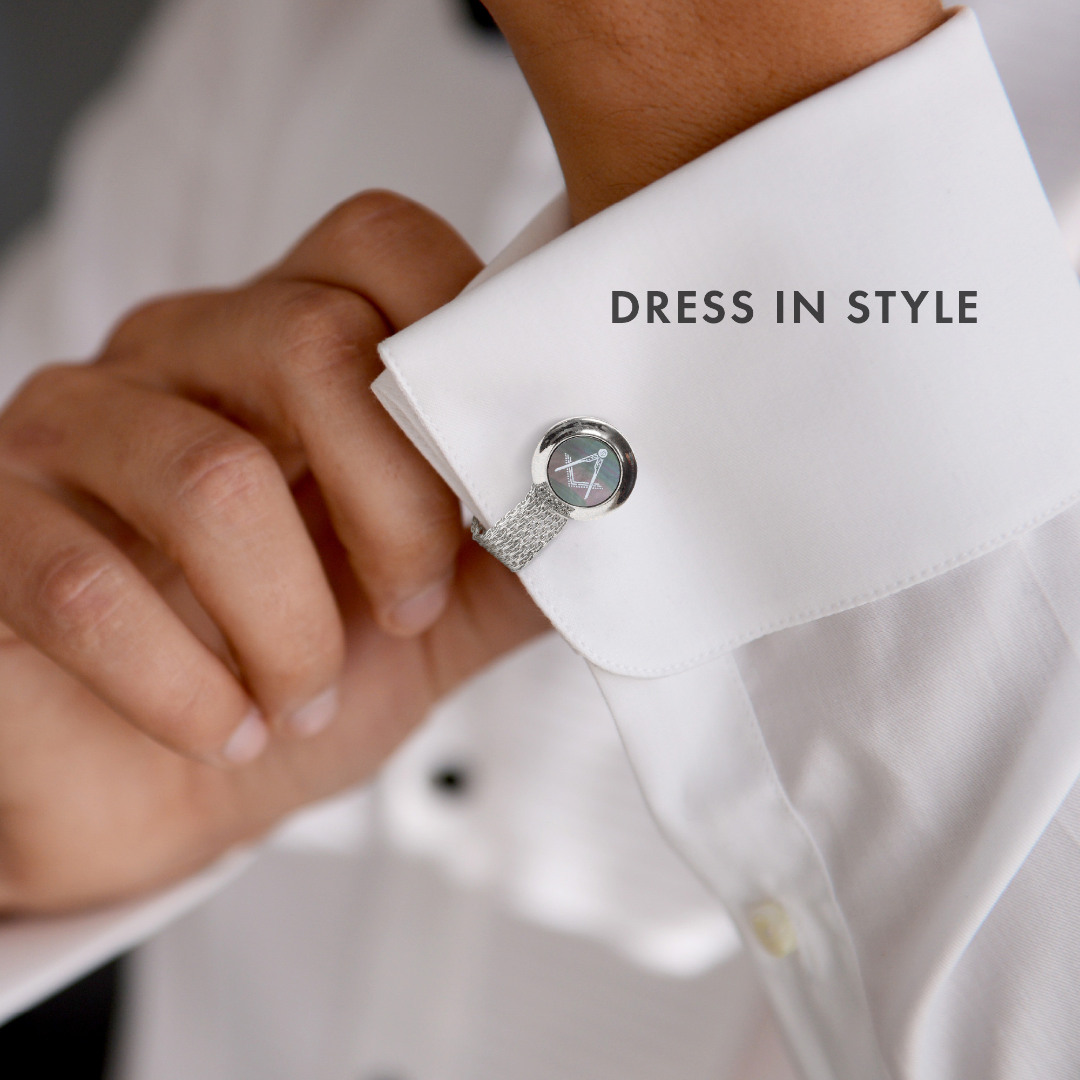 Masonic Onyx Rhodium Plated Cufflinks