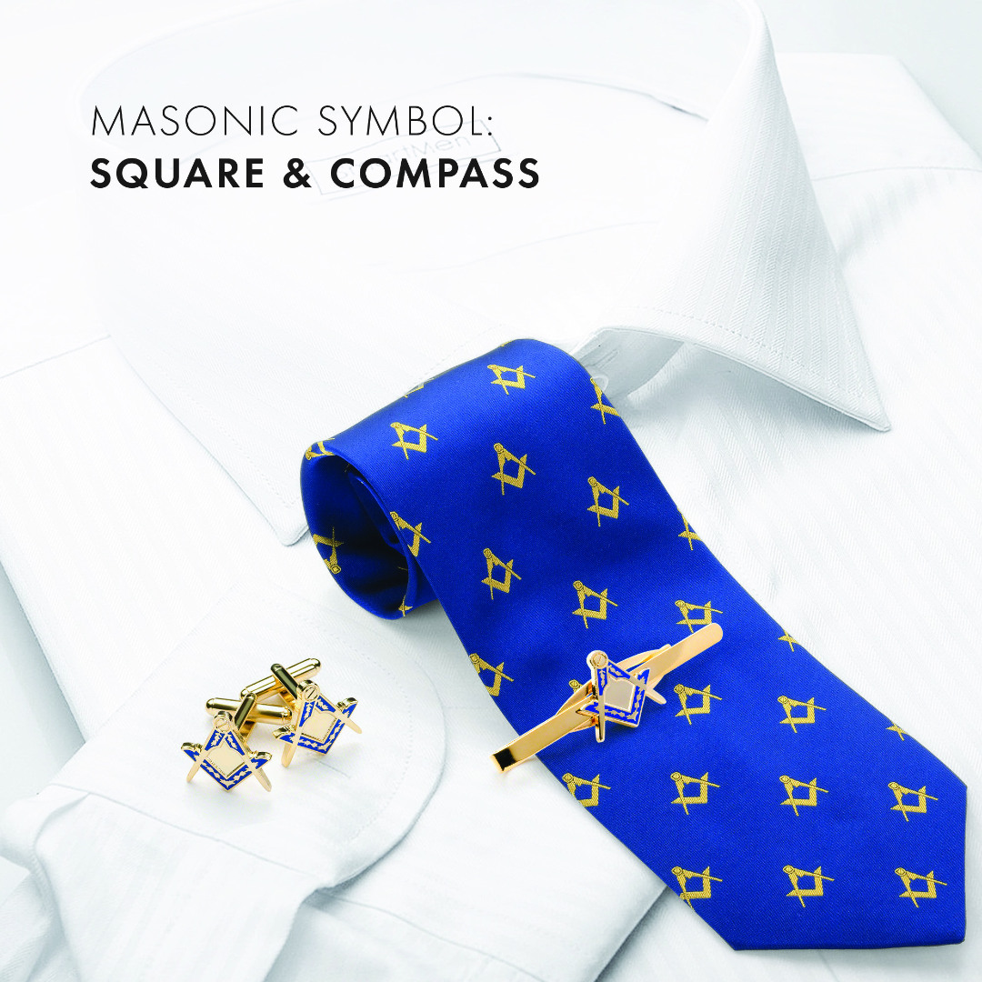 Masonic Square & Compass Cufflinks & Tieslide Set