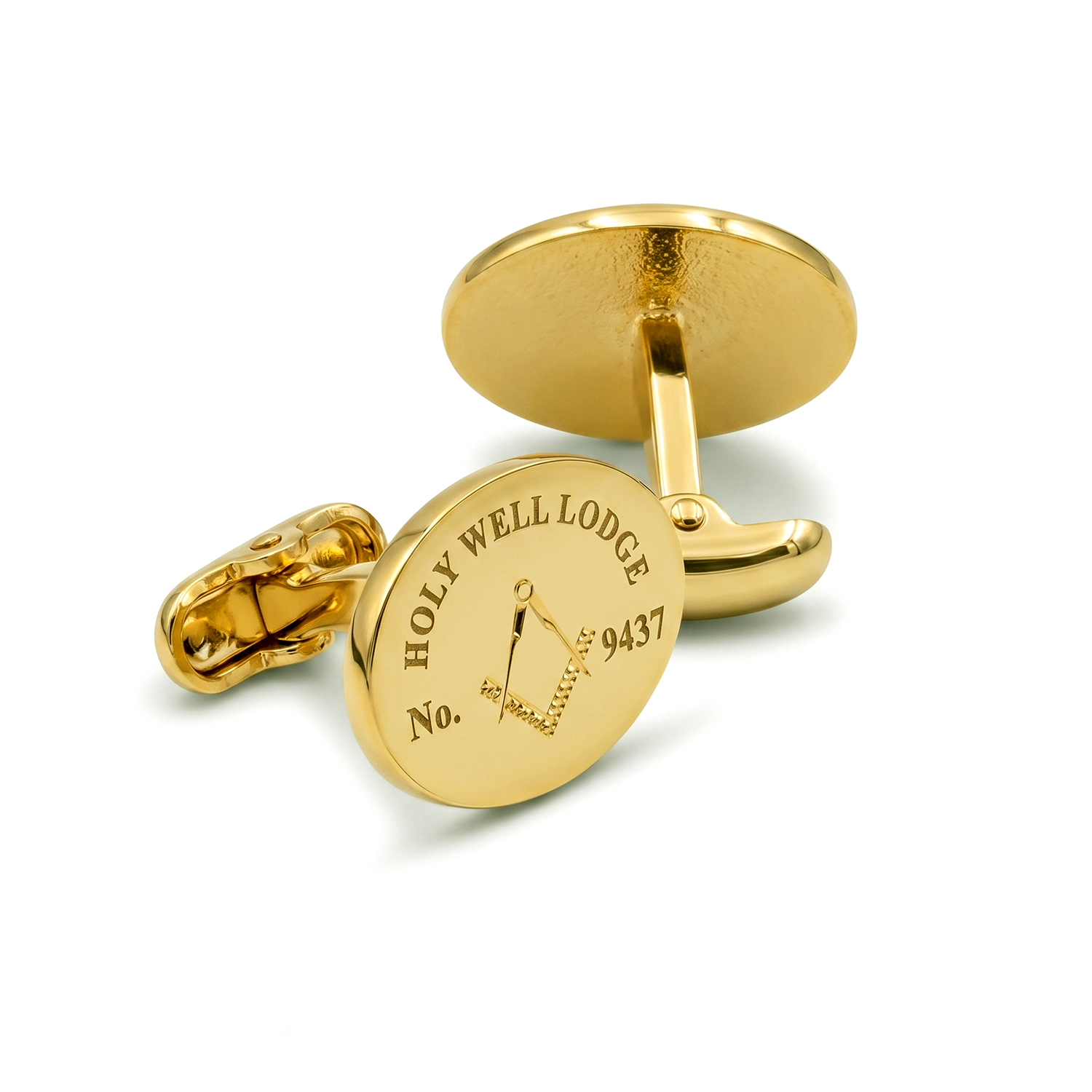 Custom Gold Masonic Lodge Cufflinks — Personalised with Your Lodge Name & Number