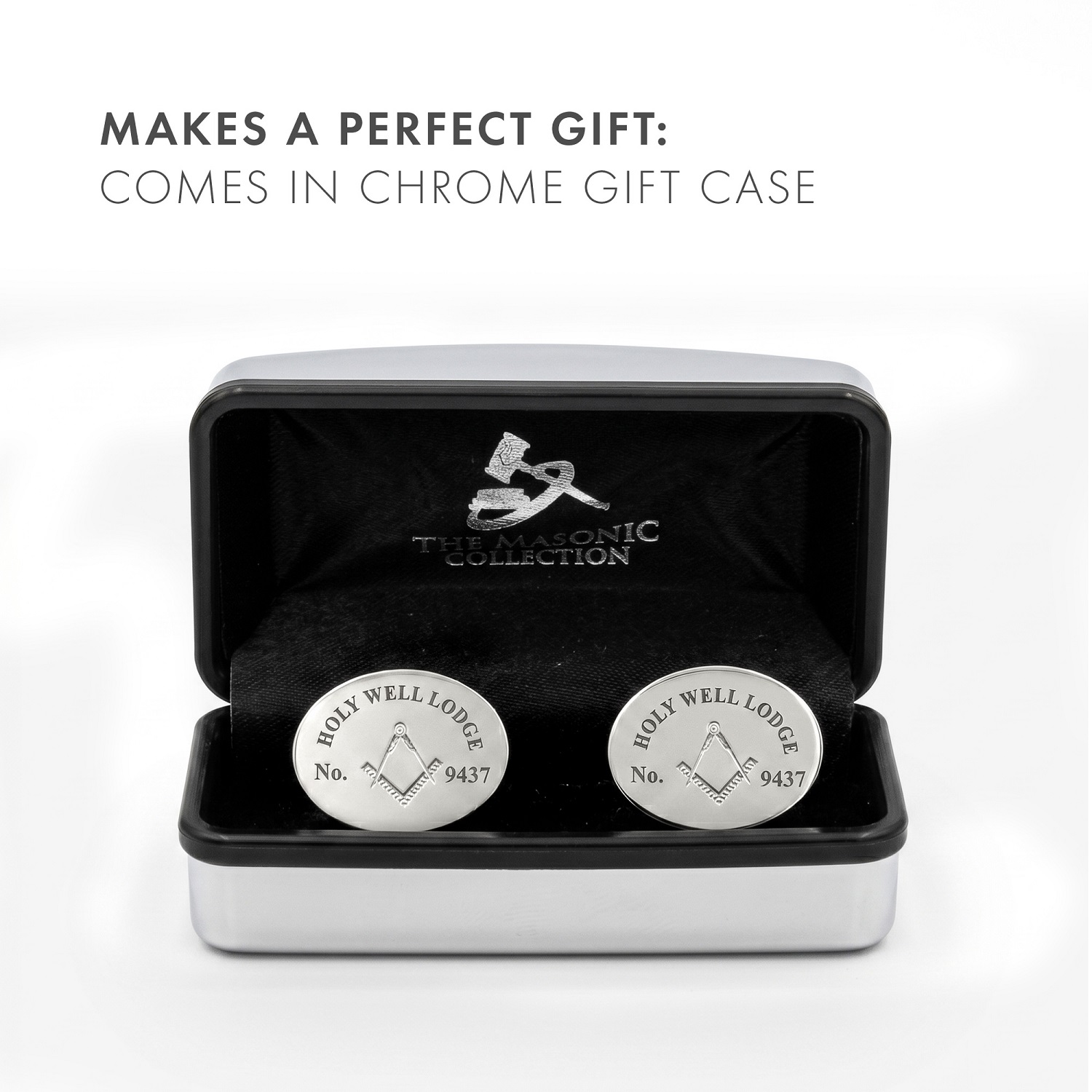 Custom Silver Masonic Lodge Cufflinks — Personalised with Your Lodge Name & Number