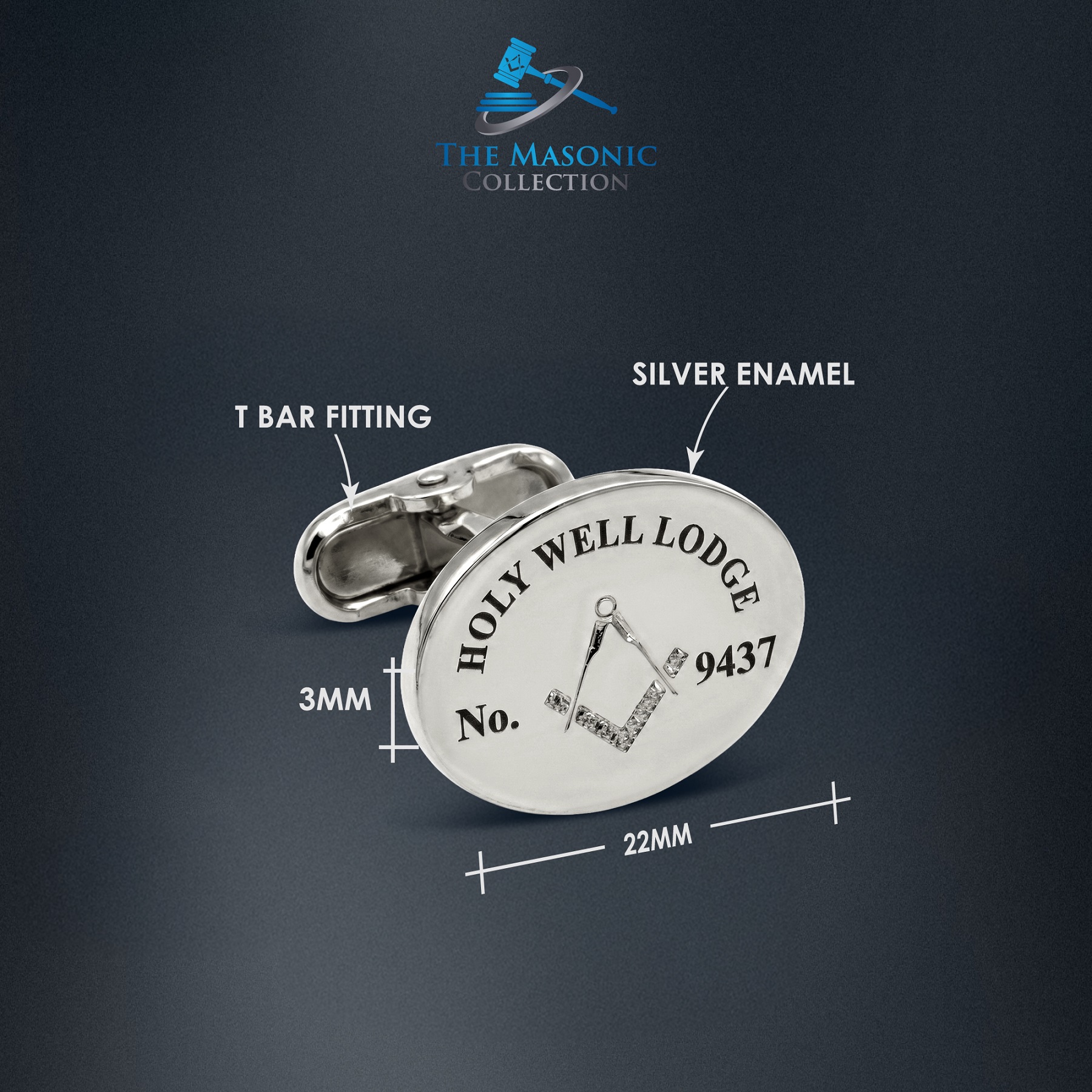Custom Silver Masonic Lodge Cufflinks — Personalised with Your Lodge Name & Number