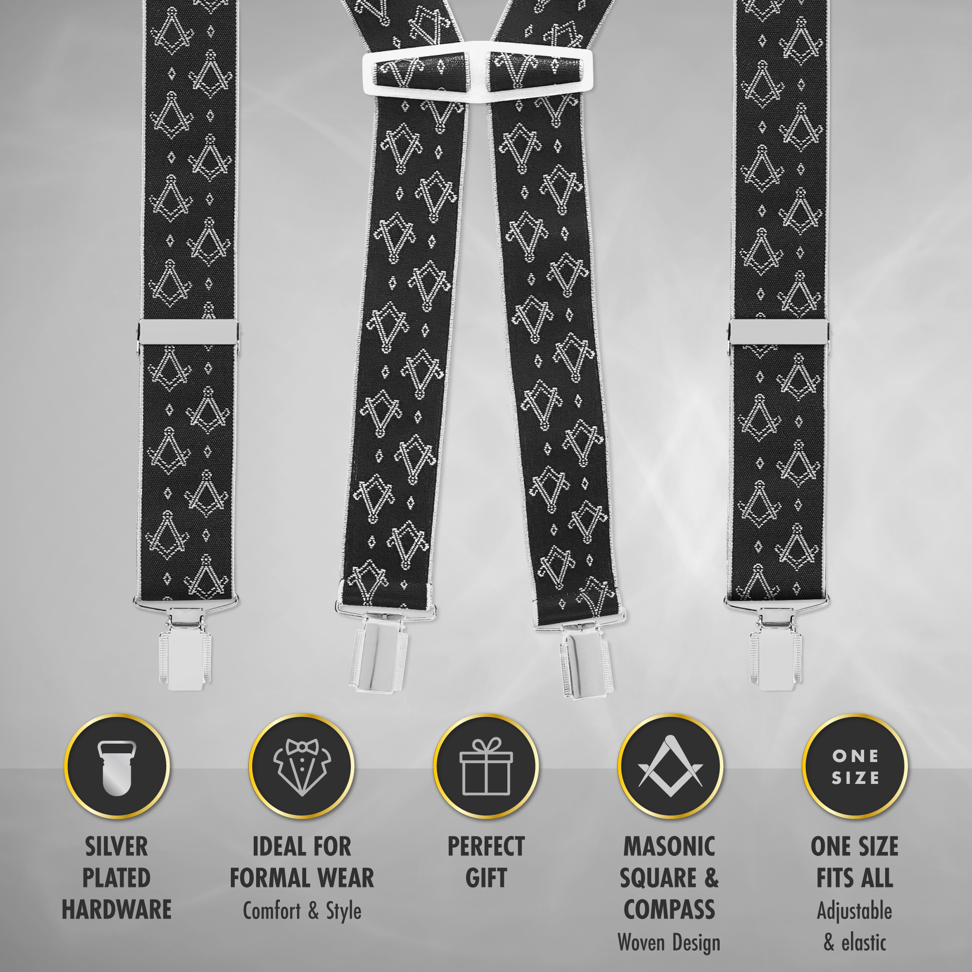 Black & Silver Masonic Braces