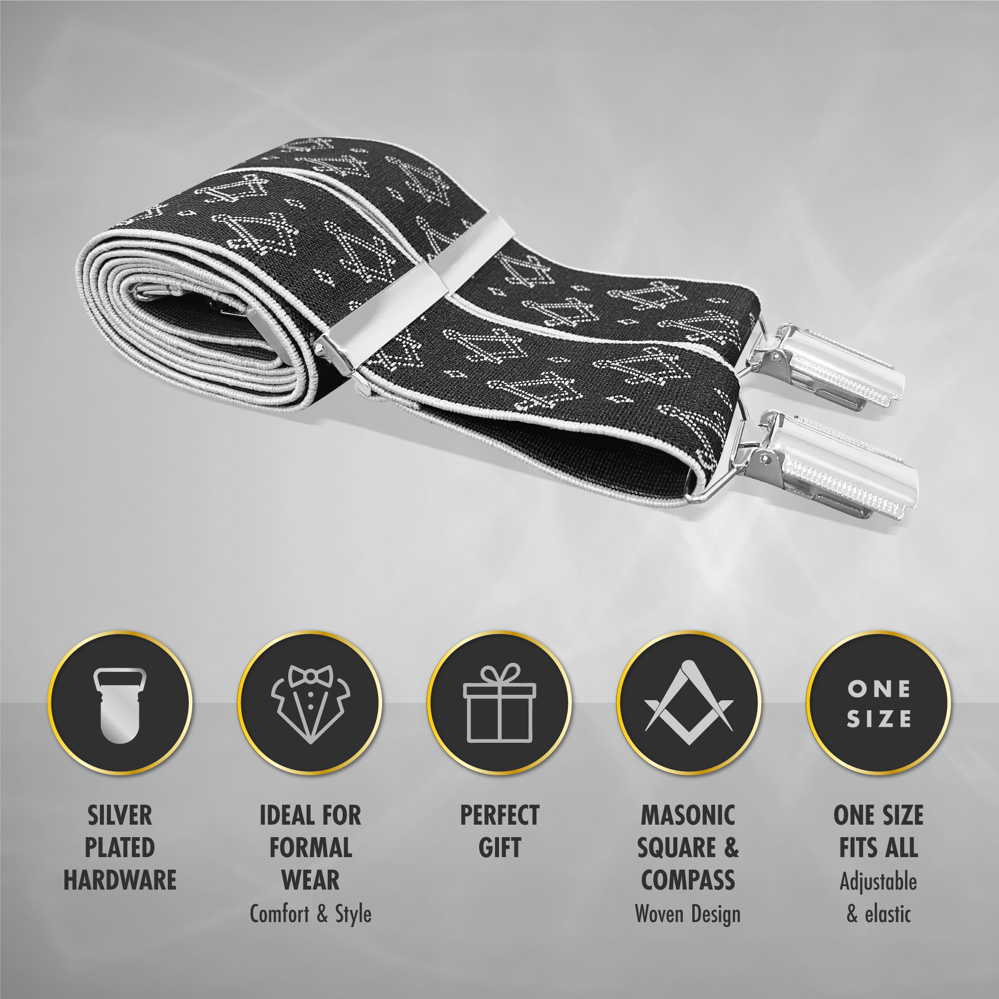 Black & Silver Masonic Braces