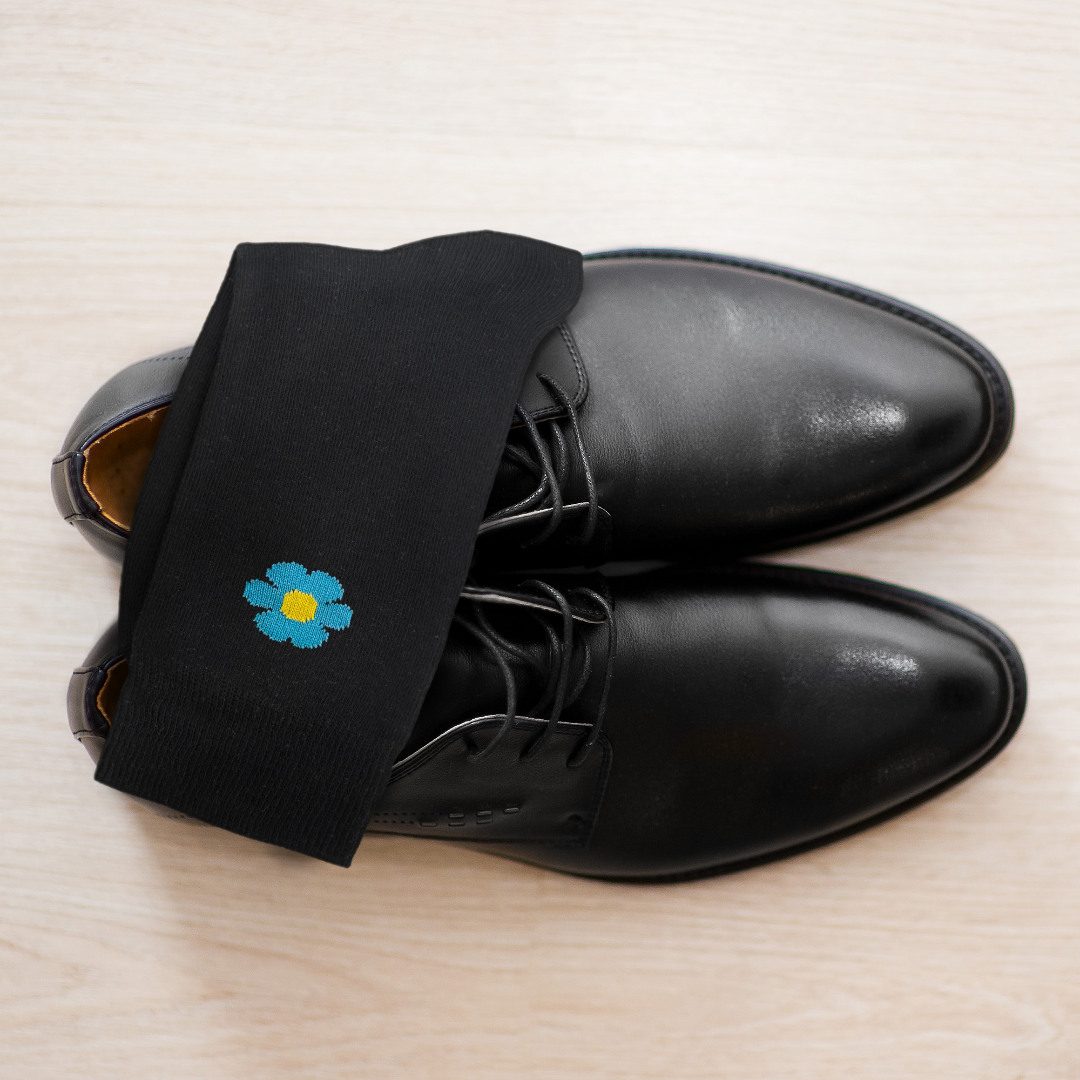 Mens Black Forget Me Not Masonic Socks