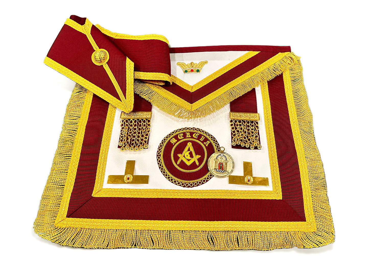 Order of Athelstan Provincial Apron Badge on Apron with Collar & Collar Jewel