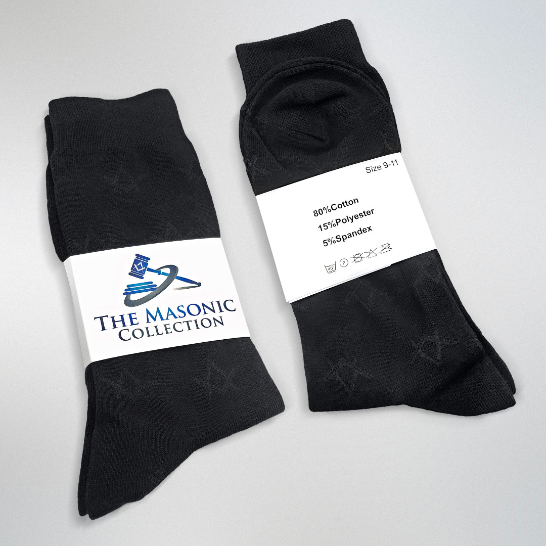 Black Masonic Socks with Sq & Compass