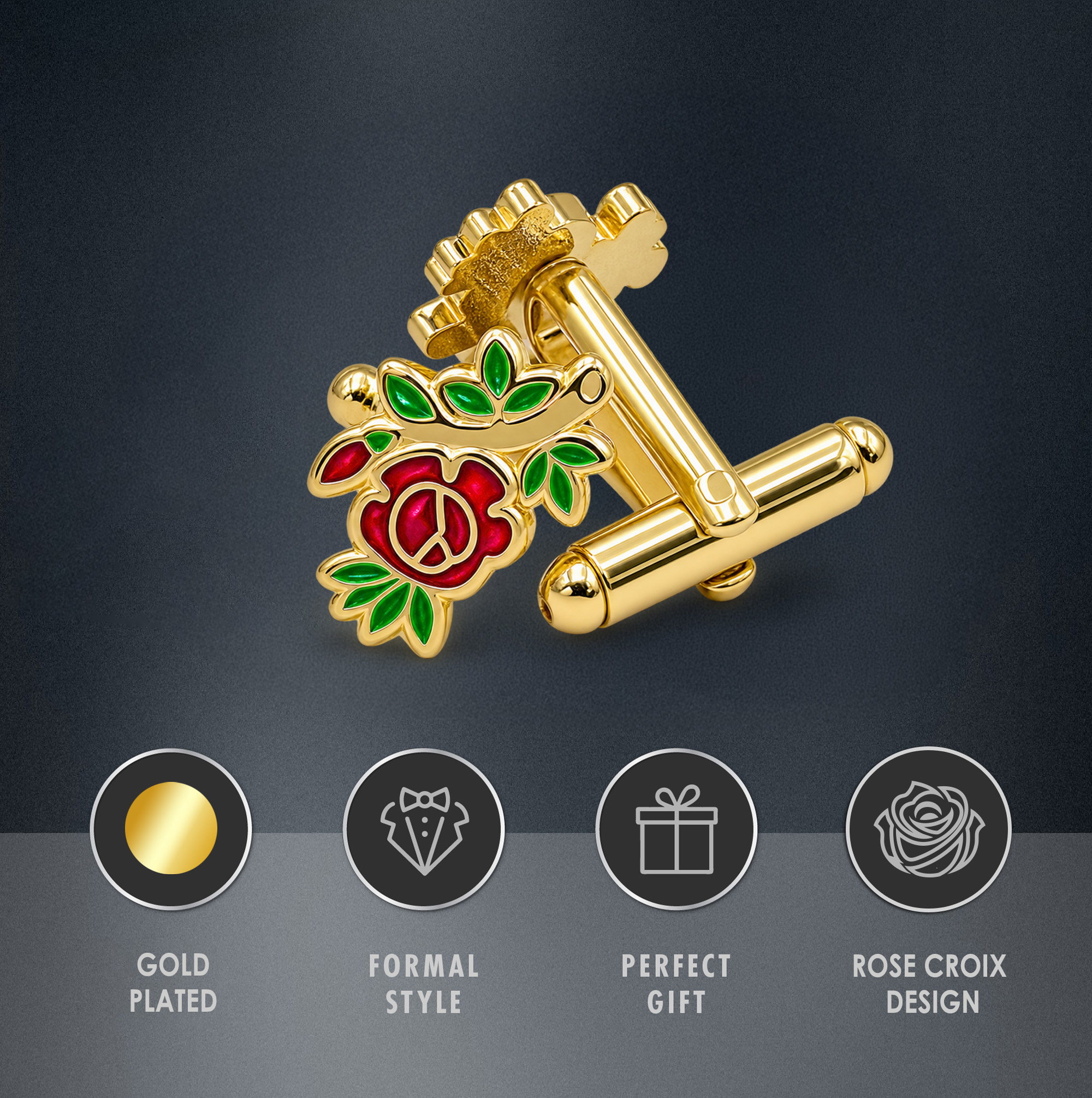 Rose Croix Flower Cufflink Set