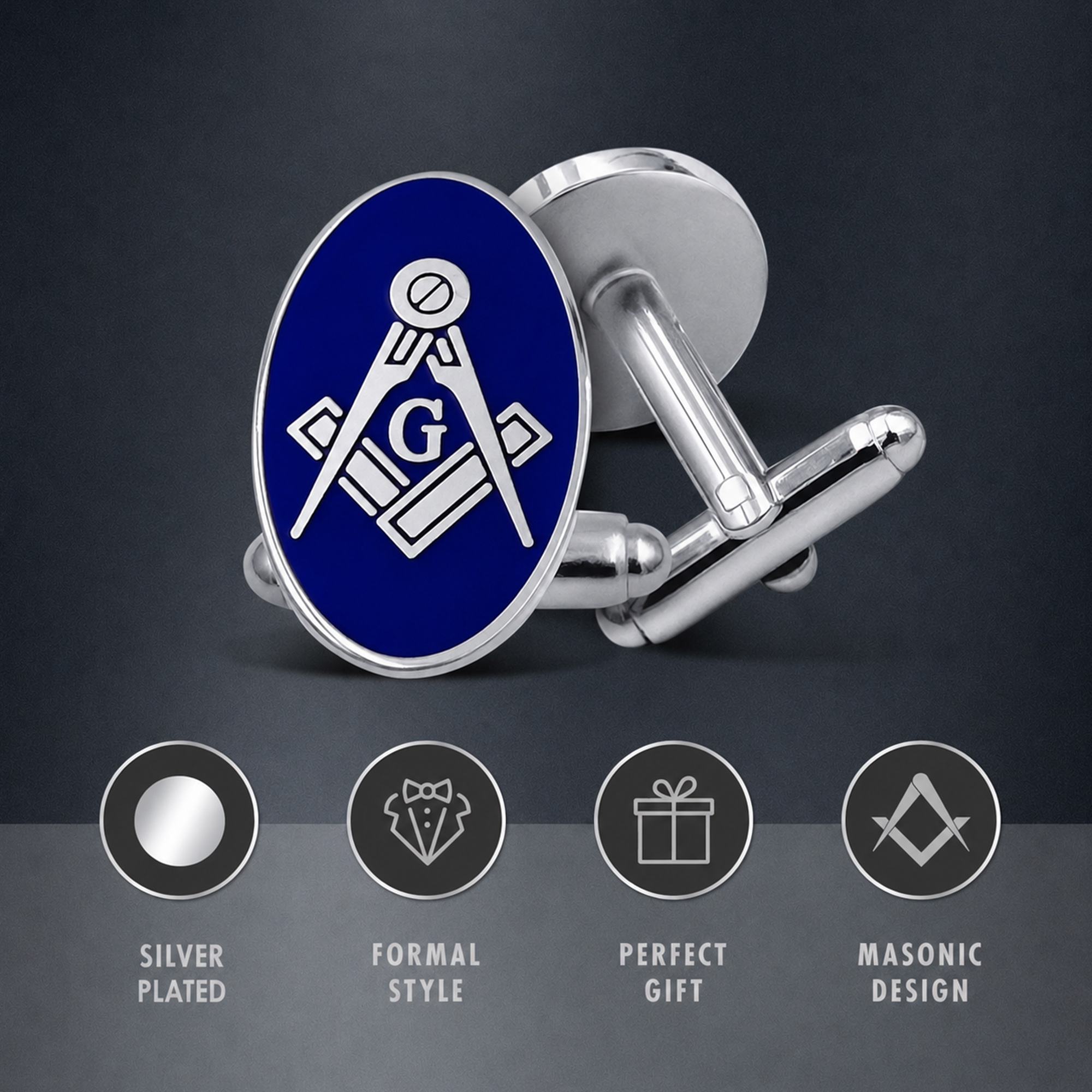 Craft Silver Plated Oval Sq & Compass with G Cufflinks