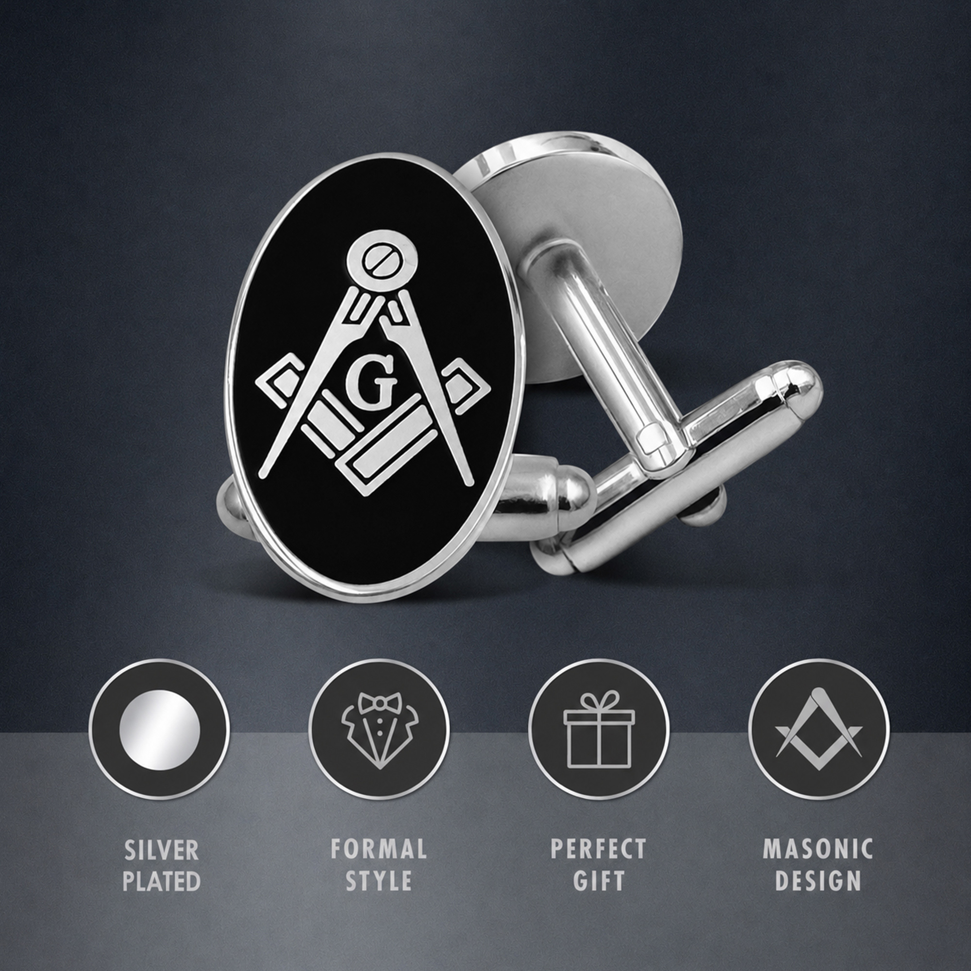 Craft Silver Plated Oval Sq & Compass with G Cufflinks