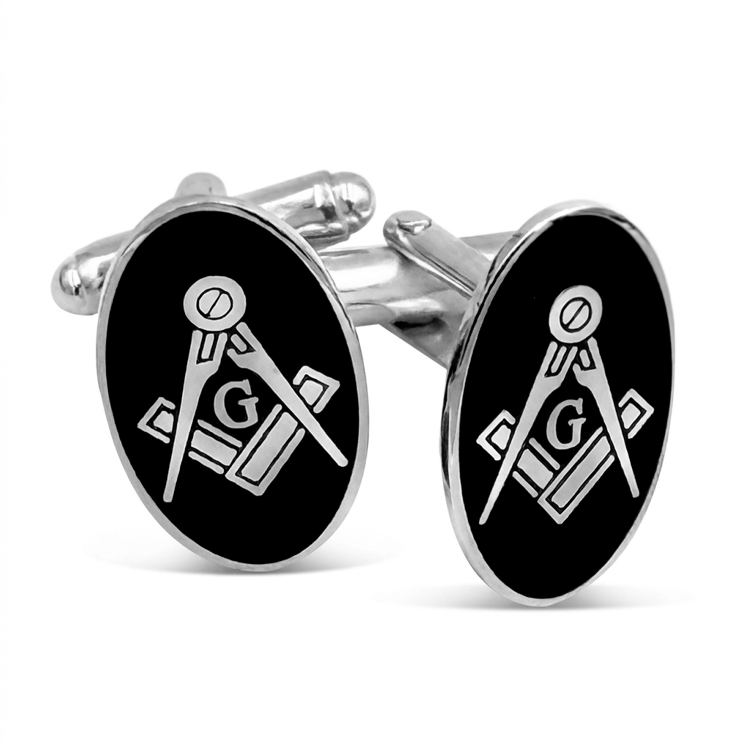 Craft Silver Plated Oval Sq & Compass with G Cufflinks