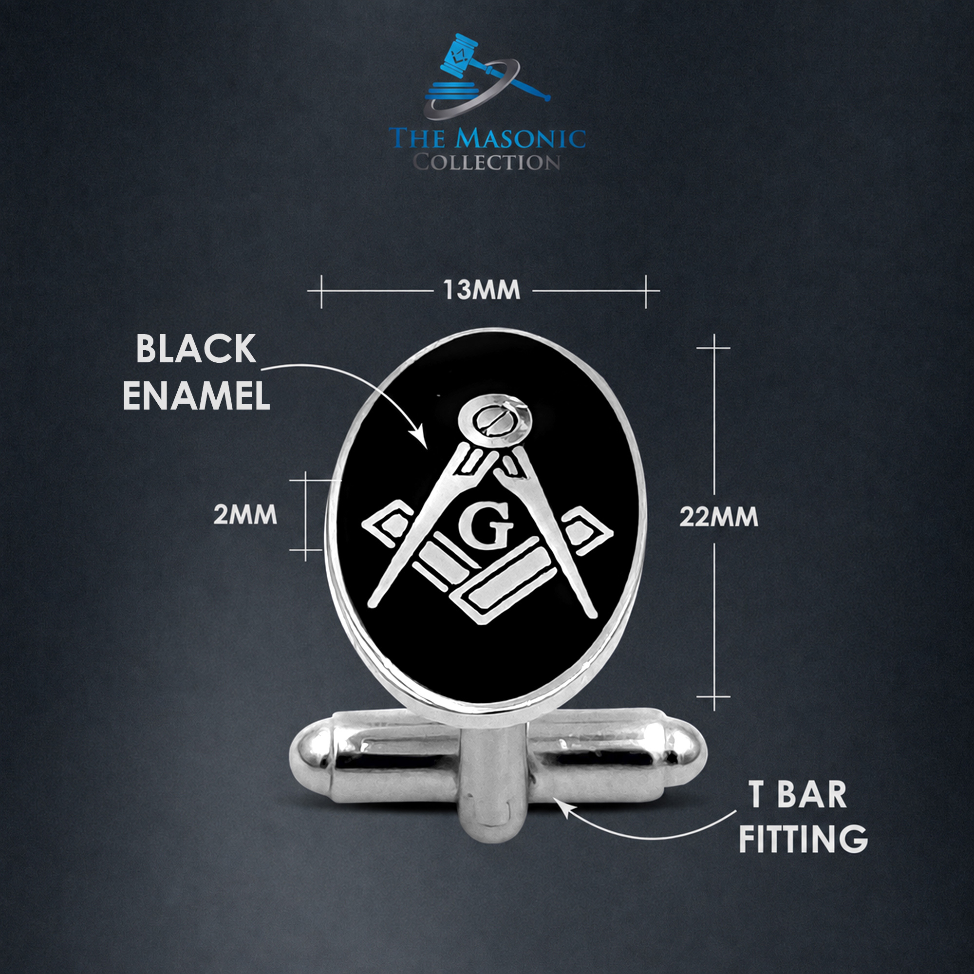 Craft Silver Plated Oval Sq & Compass with G Cufflinks